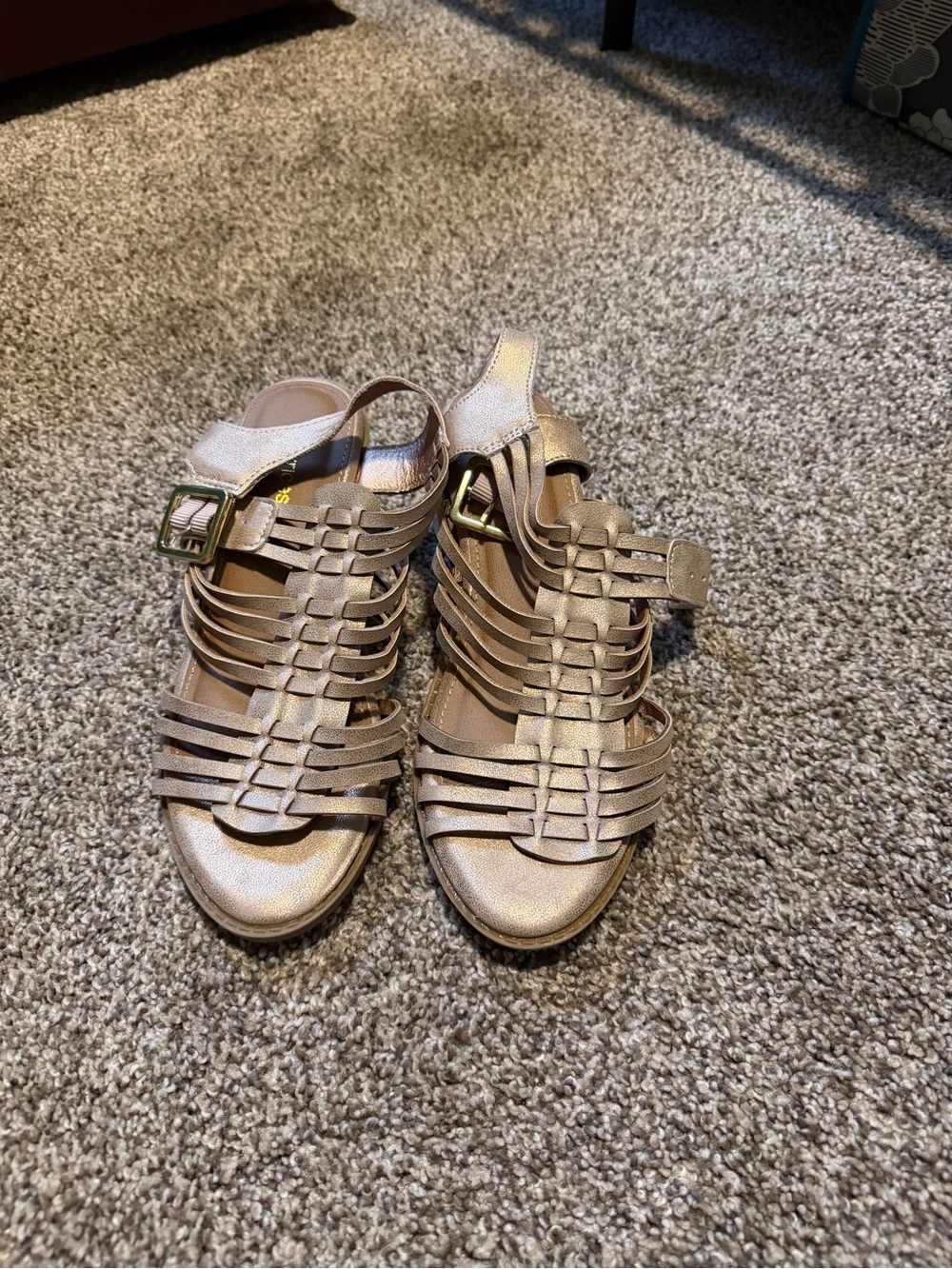 Maurices Metallic Rose Gold Woven Strappy Sandals